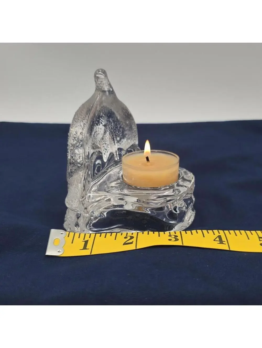 Vintage PartyLite Dolphin Waves Glass Tealight Glass Candle Holder w/Sticker - Picture 6 of 9
